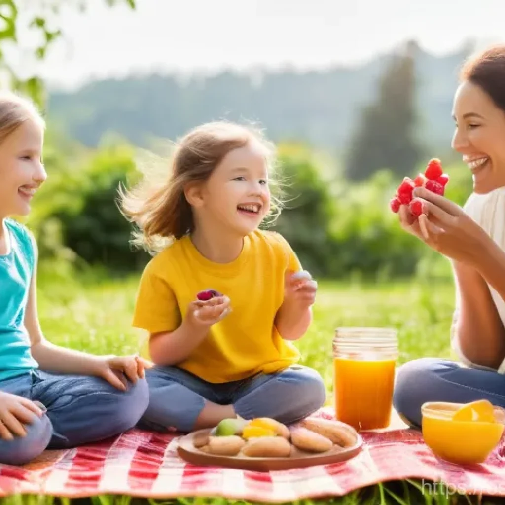 에코 제과 브랜드 - **Prompt:** A vibrant, sun-drenched outdoor scene depicting a diverse group of people, including fam...