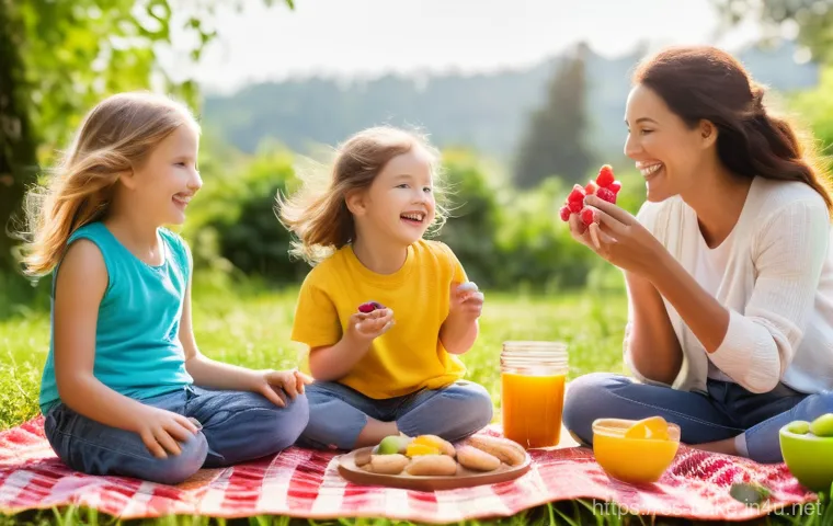 에코 제과 브랜드 - **Prompt:** A vibrant, sun-drenched outdoor scene depicting a diverse group of people, including fam...