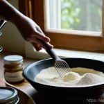 Home 16 홈메이드 제과 레시피 - **Prompt:** A close-up shot of a rustic wooden kitchen counter, bathed in warm, natural light from a...