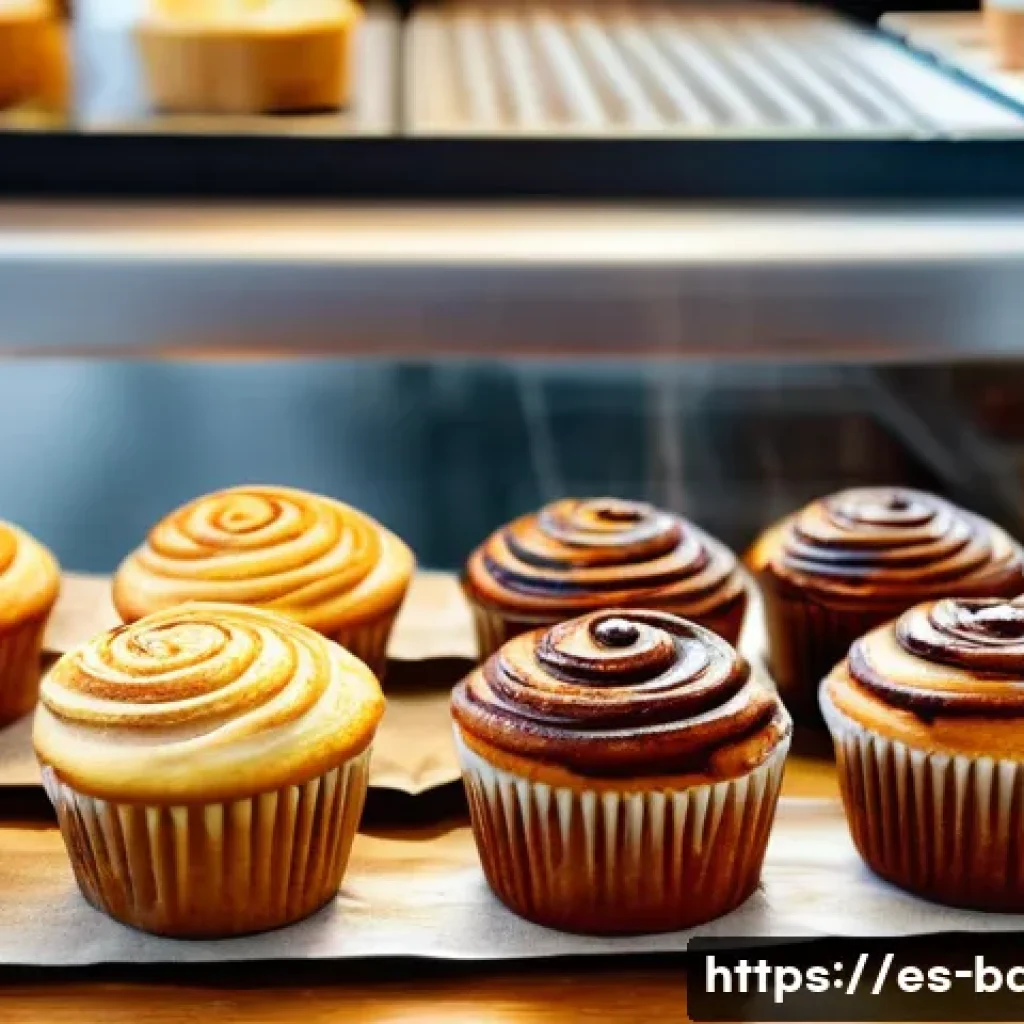 로우카페인 제과 제품 - A cozy artisanal bakery scene in a modern Spanish town, showcasing a variety of low-caffeine pastrie...