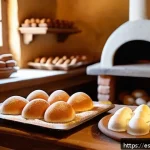 전통 제과 브랜드 - A rustic traditional bakery scene in a warm Spanish village, showcasing a wooden table filled with a...