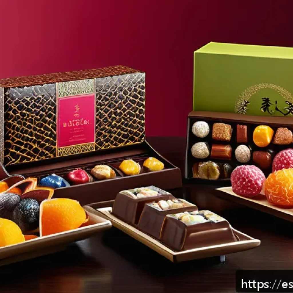 수입 제과 제품 - A vibrant and artistic display of imported exotic sweets from around the world, featuring colorful J...