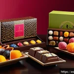 수입 제과 제품 - A vibrant and artistic display of imported exotic sweets from around the world, featuring colorful J...