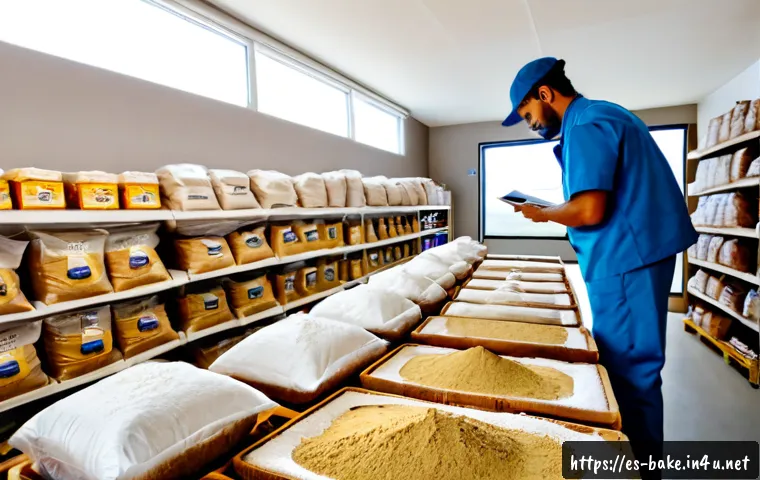 과자 원료 공급업체 - Photorealistic wide-angle view inside a modern Spanish confectionery ingredient supplier warehouse, ...