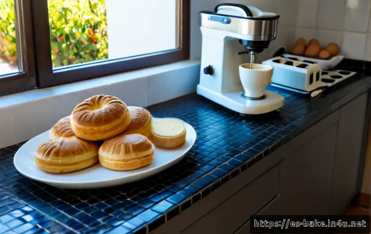 가정용 제과 기계 브랜드 - Photorealistic bright Spanish home kitchen, elegant countertop display of several unbranded househol...